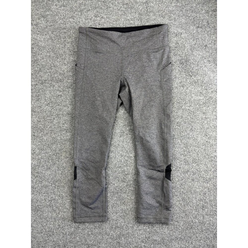 Lululemon Pants Womens 6 Gray Black Crop Leggings‎ Yoga Mesh Pocket Athletic
